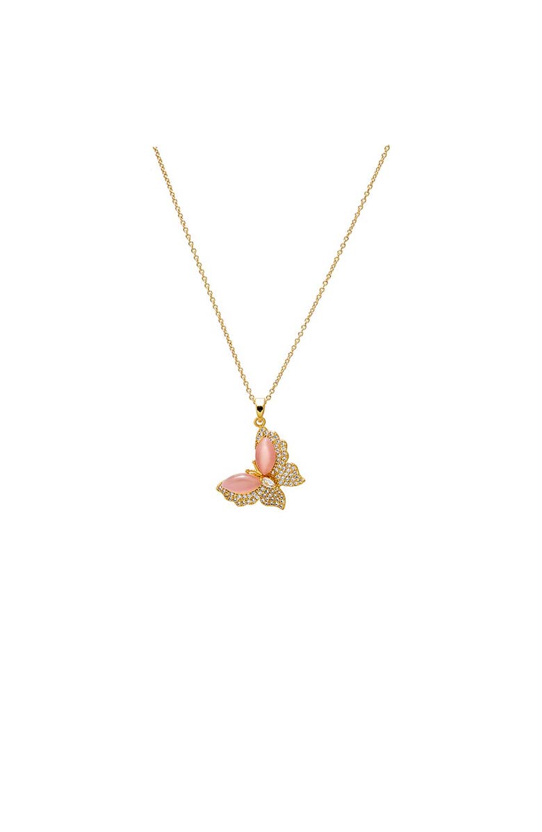 BY ADINA EDEN Pink Mother of Pearl Butterfly Pendant Necklace, Main, color, Gold