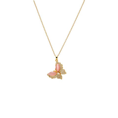 Pink Mother of Pearl Butterfly Pendant Necklace