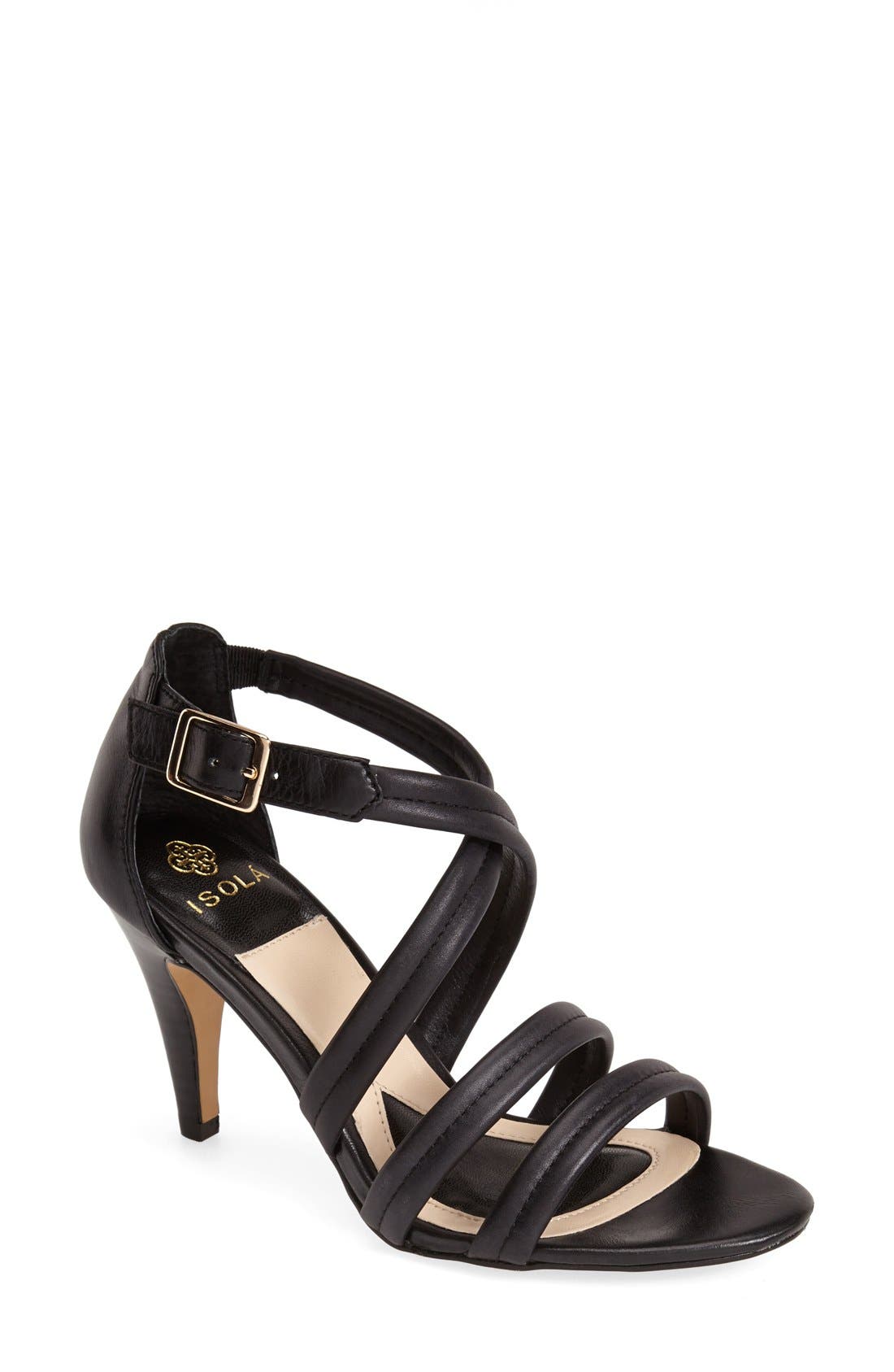 Isola 'Delora' Strappy Suede Sandal, Main, color, BLACK