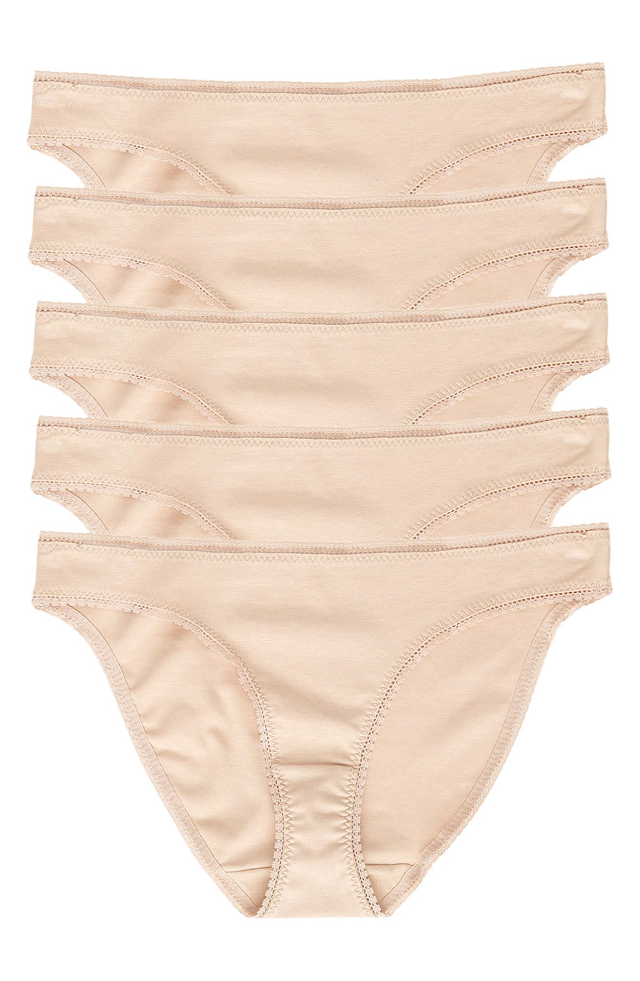 On Gossamer 5-Pack Cabana Stretch Cotton Hip-Bikinis in Champagne 