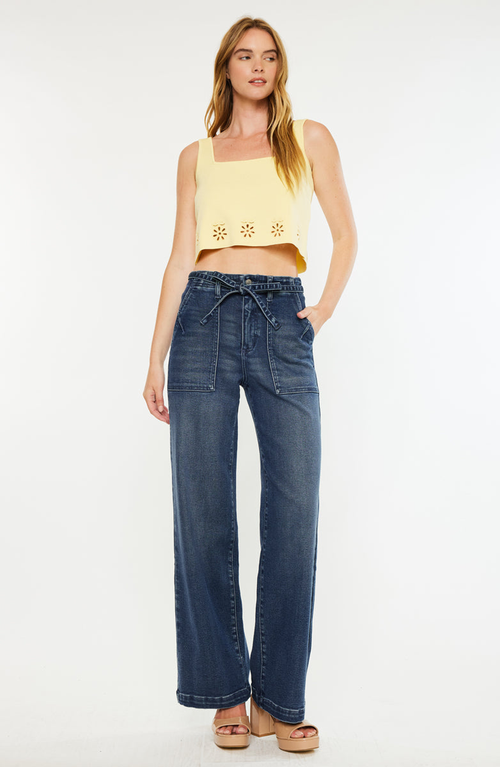 Kancan Seville High Rise Wide Flare Jeans In Blue