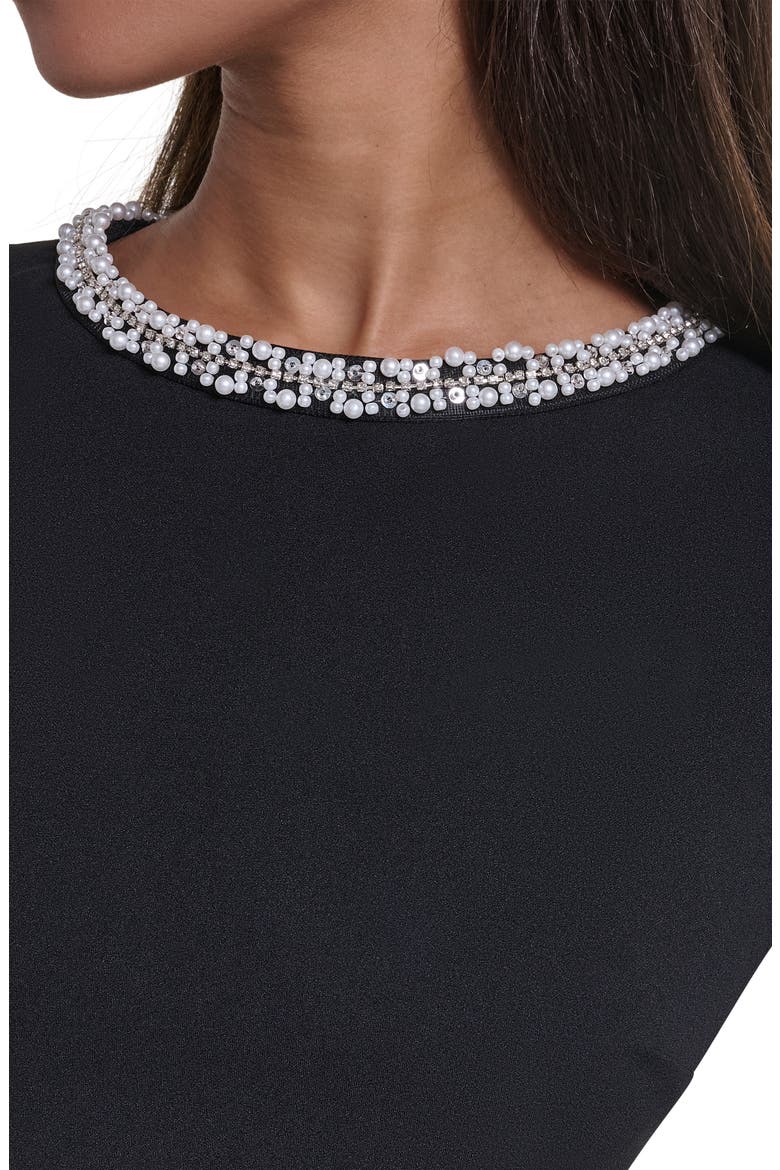 Jewel Neck Long Sleeve Scuba Crepe Sheath Dress, Alternate, color, BLACK