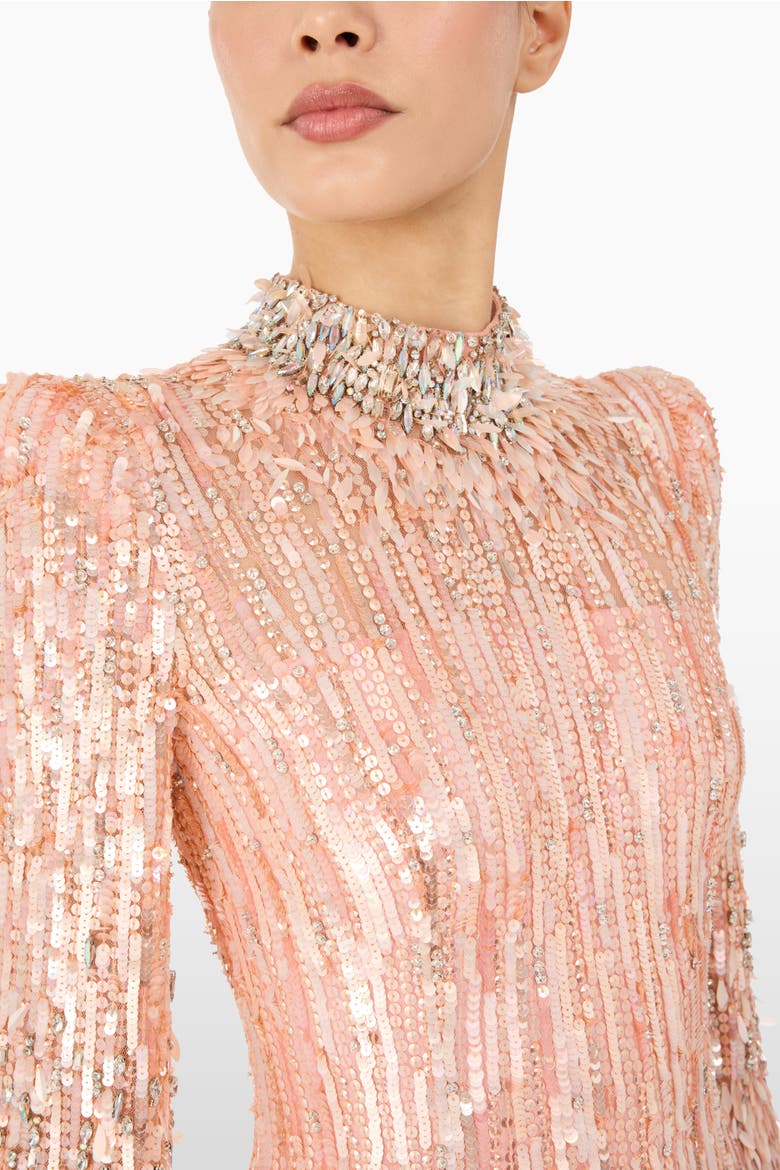 Memphis Sequin-Embellished Maxi Dress, Alternate, color, Peach Fizz
