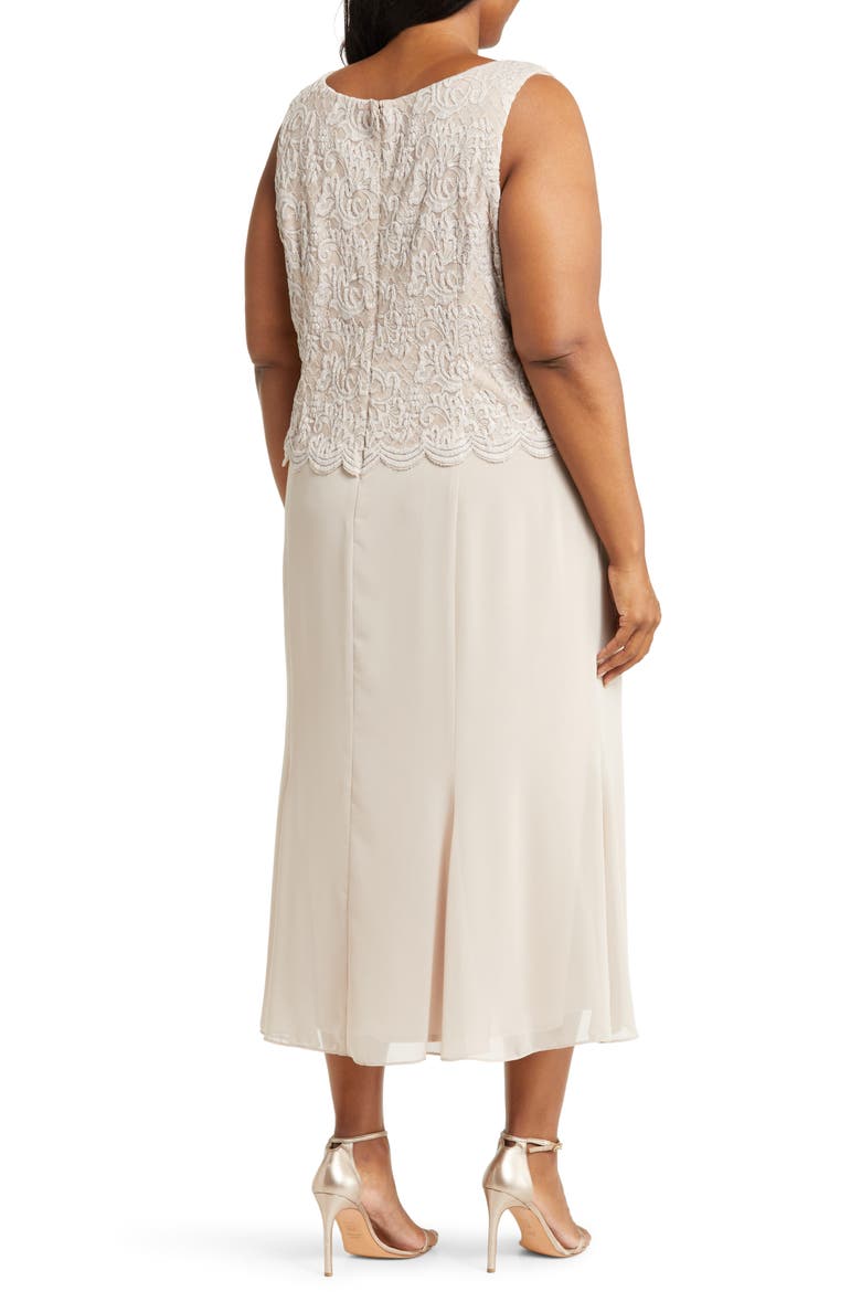 Metallic Lace & Chiffon Dress with Matching Jacket, Alternate, color, TAUPE