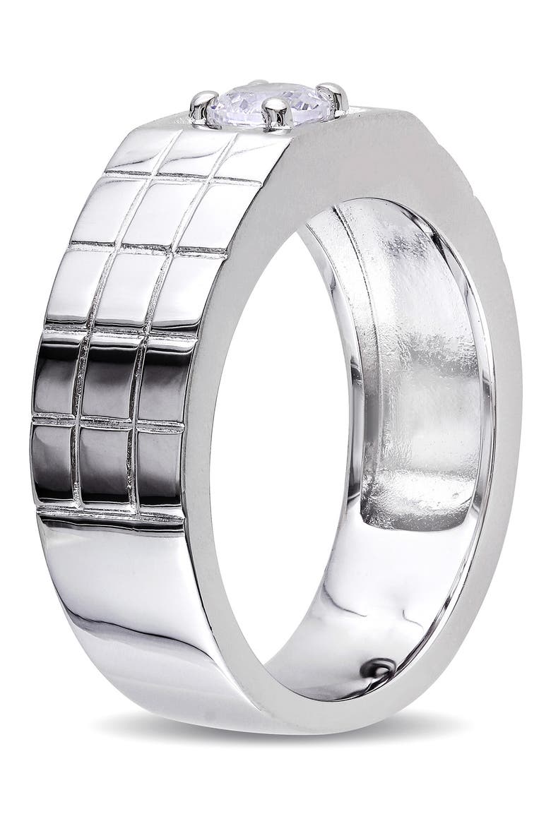 Men's Sterling Silver Created White Sapphire Solitaire Ring, Alternate, color, WHITE