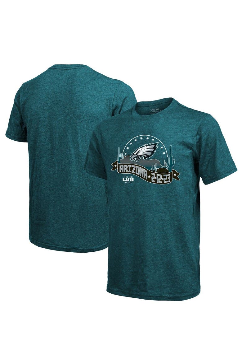 Men's Majestic Threads Midnight Green Philadelphia Eagles Super Bowl LVII Tri-Blend Desert T-Shirt, Main, color, Green