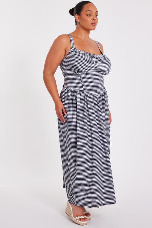 Quiz Plus Size Gingham Drop Waist Maxi Dress In Blue