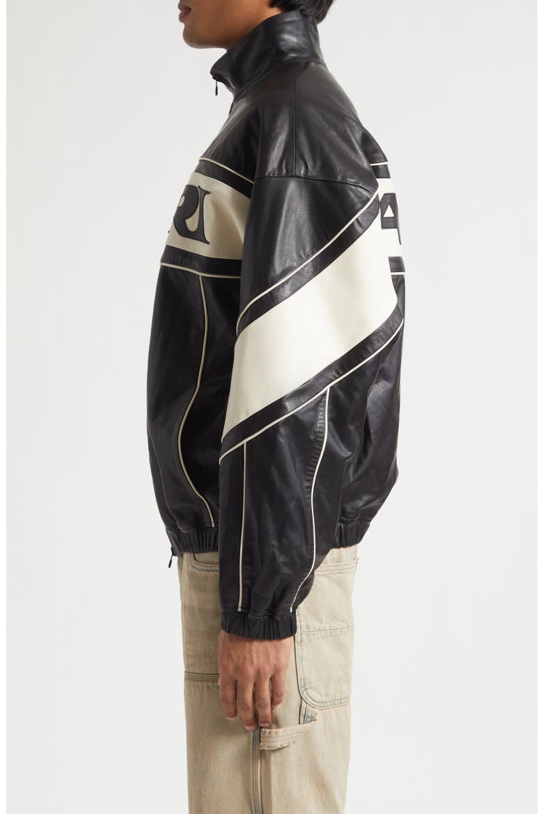 Sport Logo Lambskin Leather Jacket, Alternate, color, BLACK