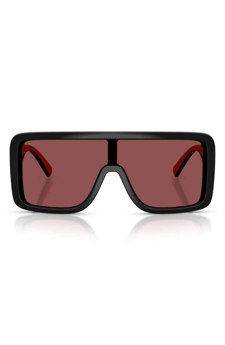 Dolce&Gabbana 134mm Rectangular Shield Sunglasses, Main, color, Black / Dark Violet