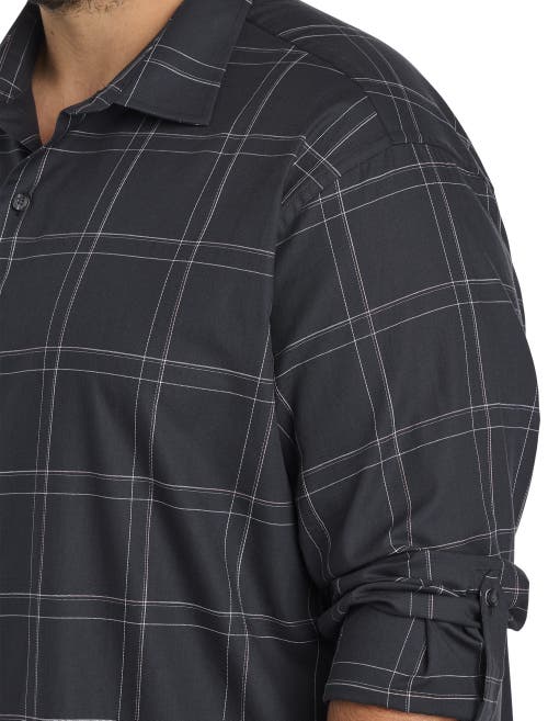 Synrgy By Dxl Big & Tall Large Plaid Roll-tab Sport Shirt In Black