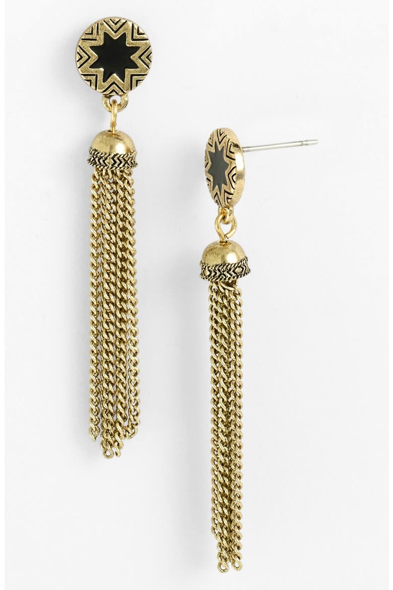 Sunburst Tassel Earrings, Alternate, color, BLACK/ GOLD