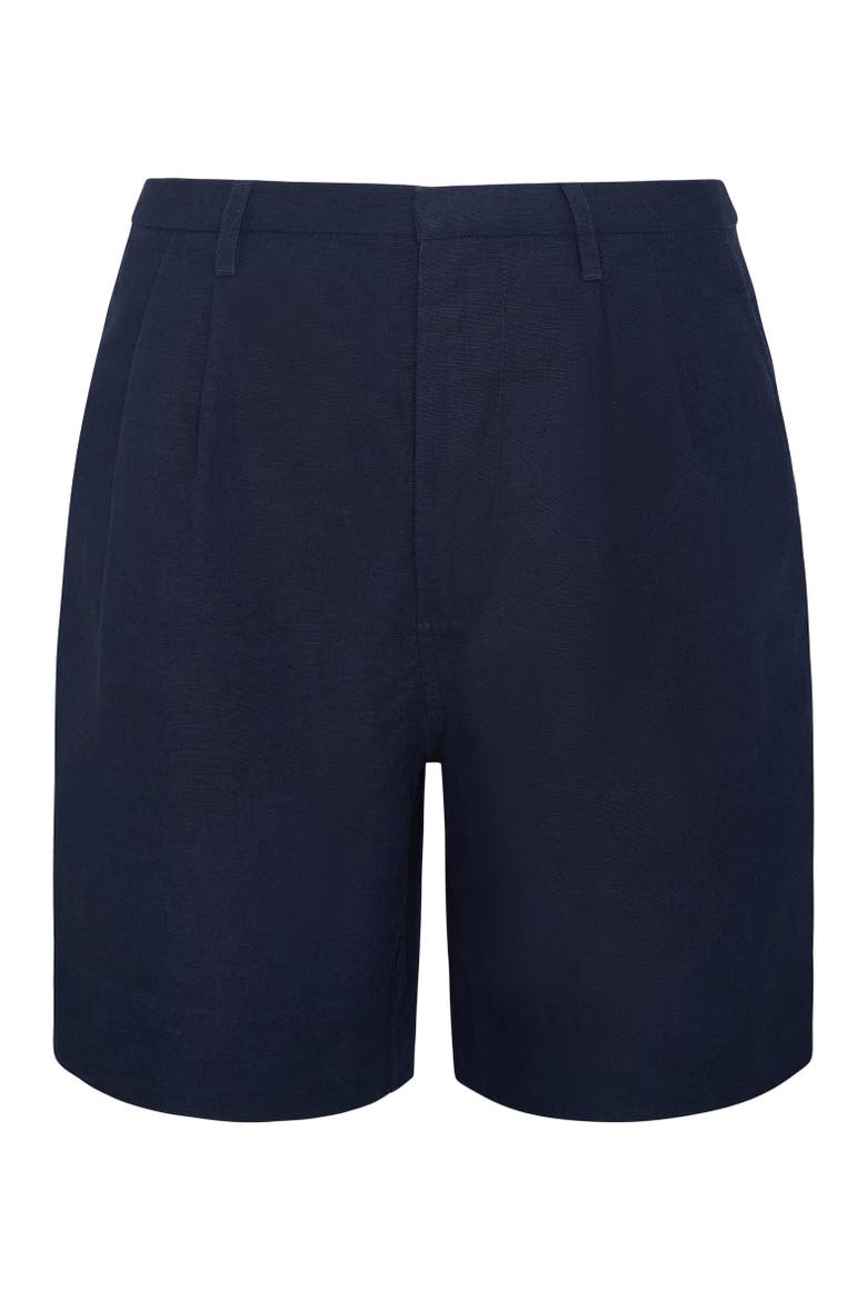 Air Linen Pleated Bermuda Short, Alternate, color, NOIR NAVY