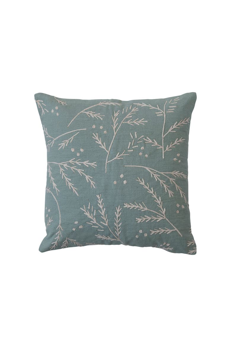 Square Cotton Slub Pillow with Floral Embroidery, Main, color, Mint