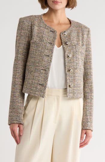 Amanda & Chelsea Lady Like Bouclé Jacket In Gray