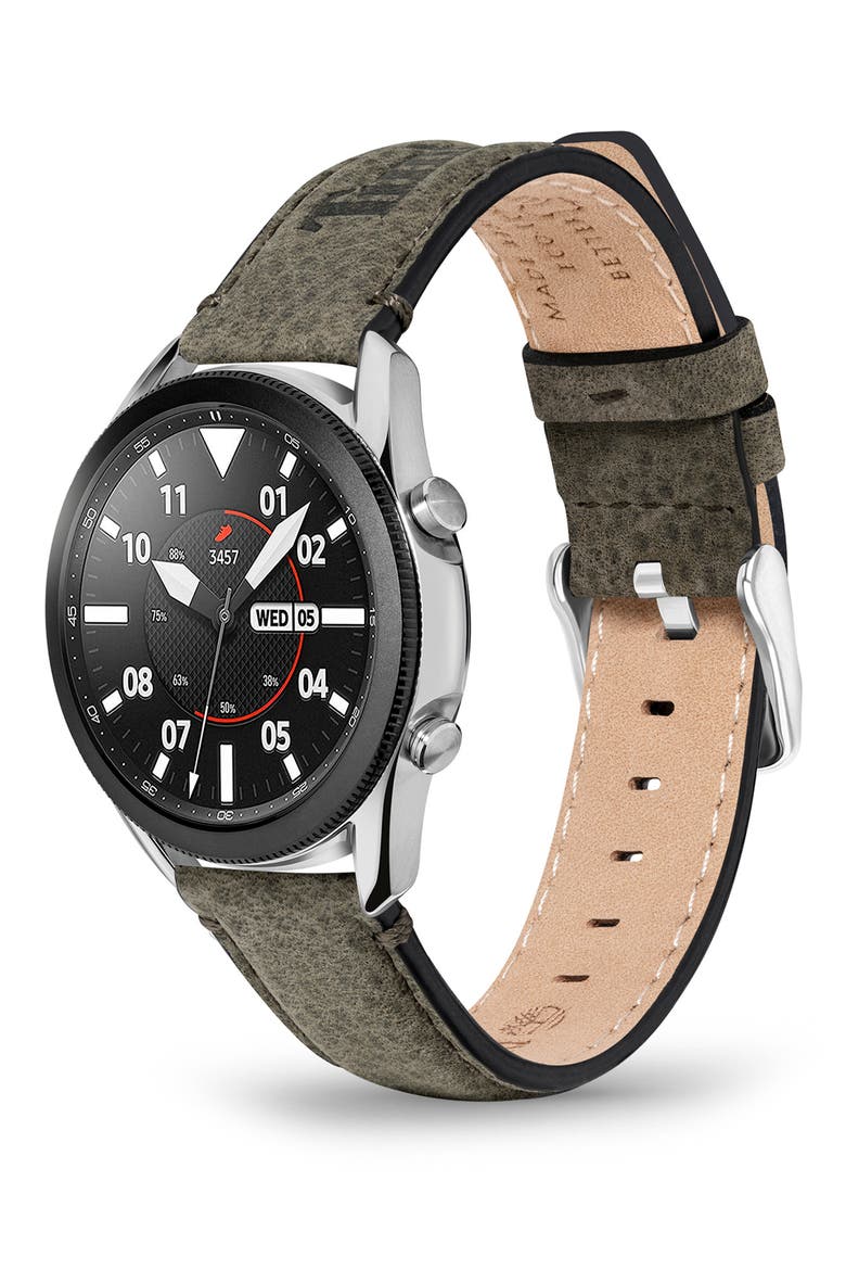 Barnesbrook Water Repellent Leather 20mm Smartwatch Watchband, Alternate, color, BLACK