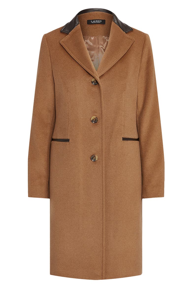 Faux Leather Trim Wool Blend Coat, Alternate, color, NEW VICUNA