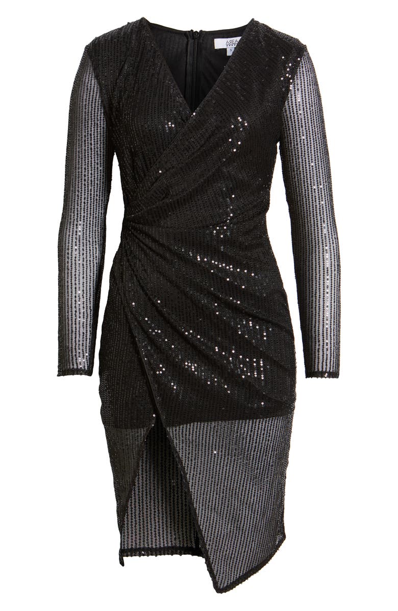 AREA STARS Sequin Long Sleeve Asymmetric Cocktail Dress, Alternate, color, 