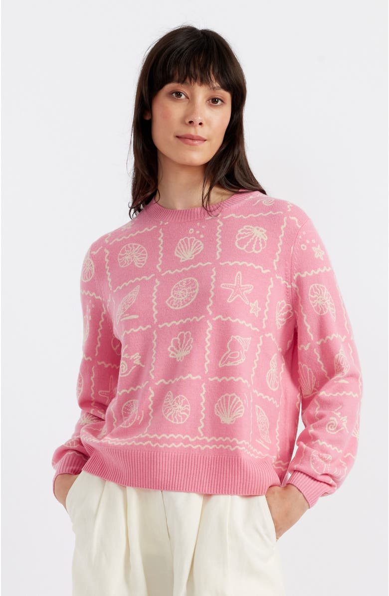 Chinti & Parker La Mer Printed Wool Cashmere Sweater, Main, color, Punch Pink
