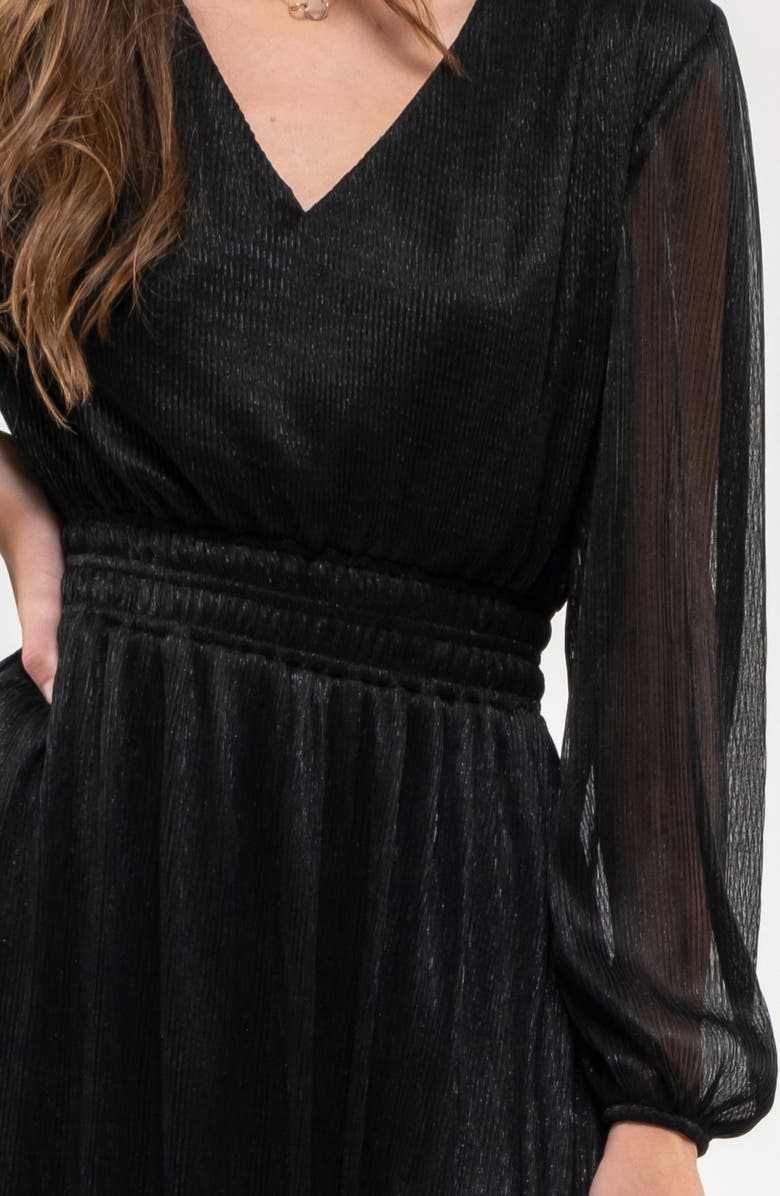 AUGUST SKY Plissé Long Sleeve Midi Dress, Alternate, color, 