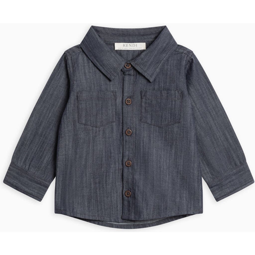 Kendi Babies' Hayes Chambray Long Sleeve Collared Shirt In Blue