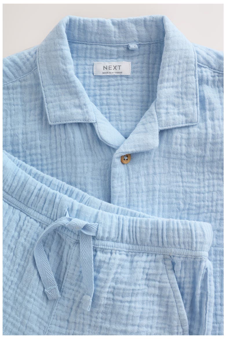 Kids' Double Cloth Cotton Button-Up Shirt & Shorts Set, Alternate, color, BLUE