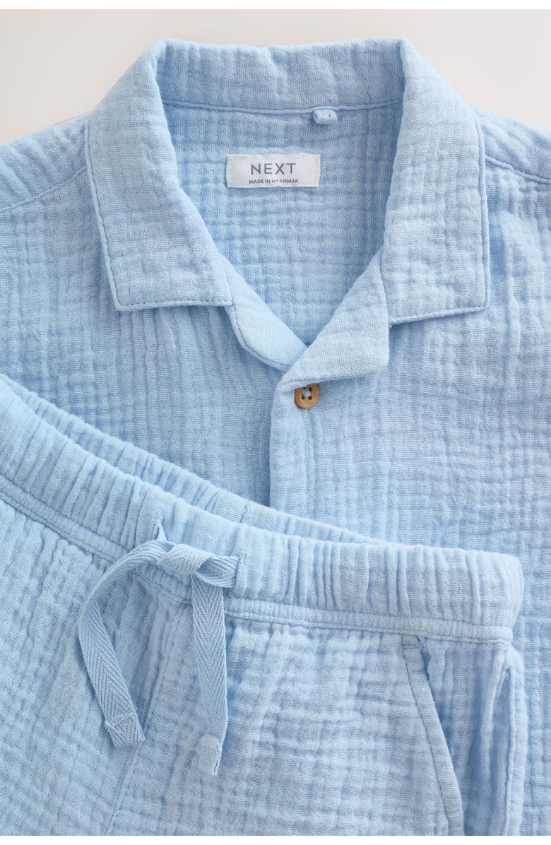 NEXT Kids' Cotton Gauze Button-Up Shirt & Shorts Set, Alternate, color, Blue