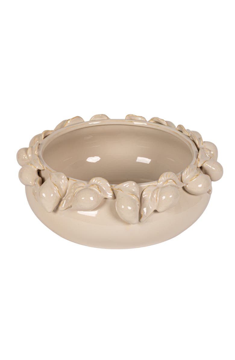 Storied Home Round Stoneware Bowl with 3D Lemons on Rim, Cream Color, Main, color, Cream