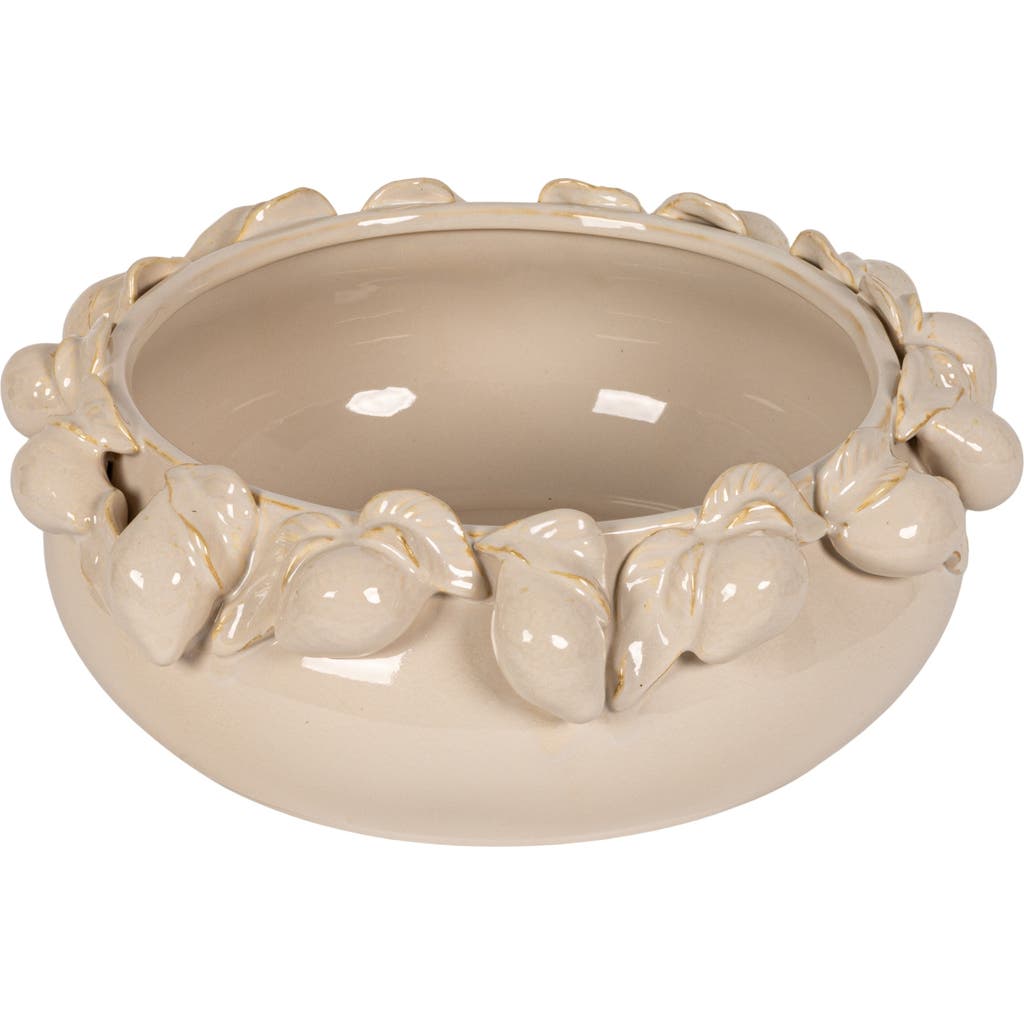 Storied Home Round Stoneware Bowl With 3d Lemons On Rim, Cream Color In Neutral