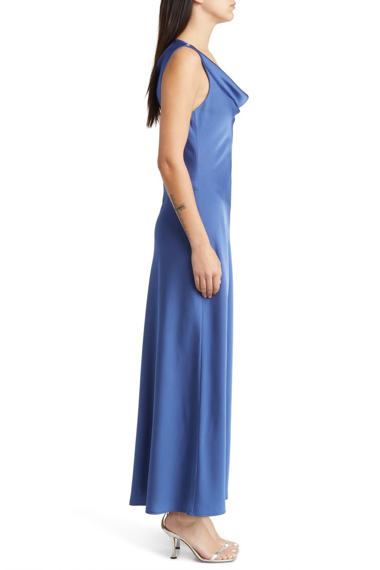 Cowl Neck Satin Midi Dress, Alternate, color, BLUE