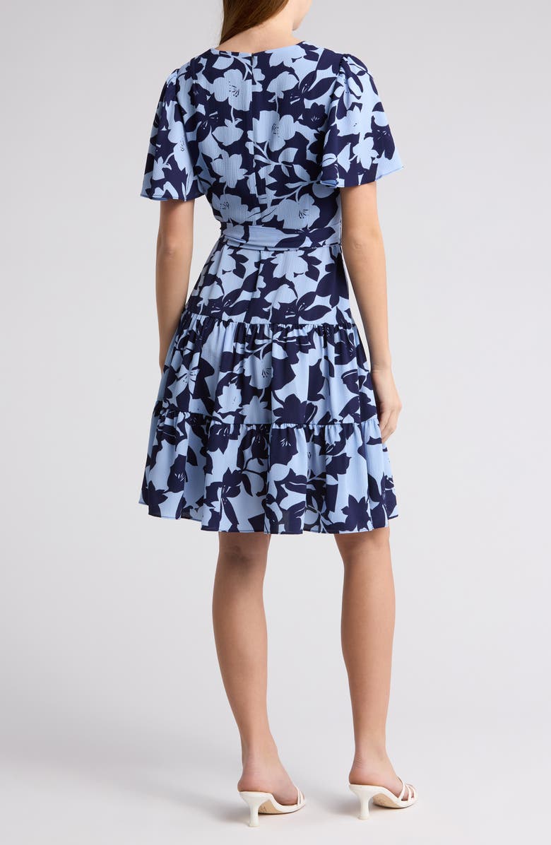 Eliza J Floral V-Neck Flutter Sleeve Fit & Flare Dress, Alternate, color,