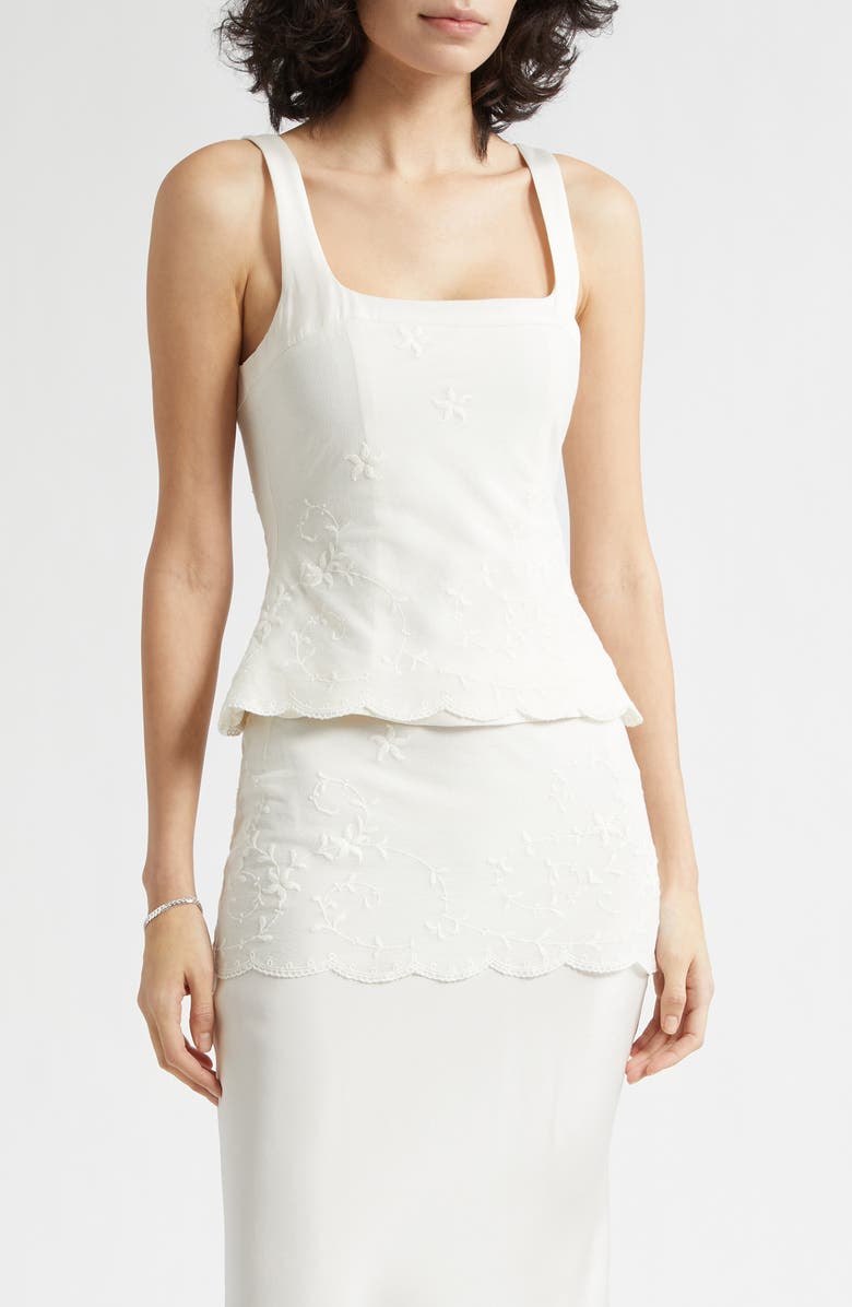 POSSE Cove Embroidered Stretch Silk Tank, Main, color, Pearl