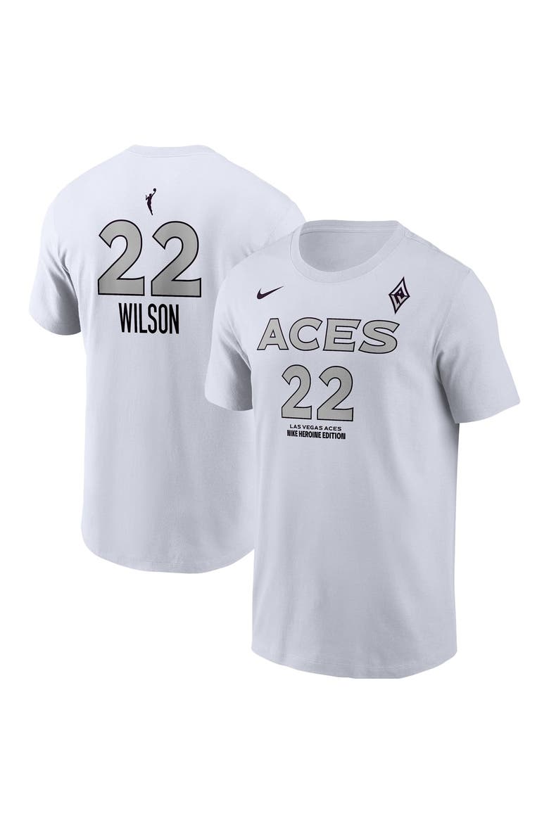 Men's Nike A'ja Wilson White Las Vegas Aces Name & Number Heroine Edition T-Shirt, Main, color, White