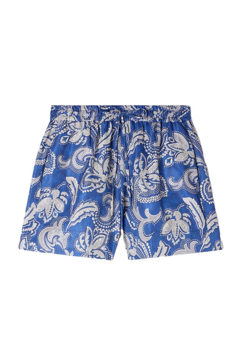 Floral print mini shorts, Alternate, color, Blue / ecru