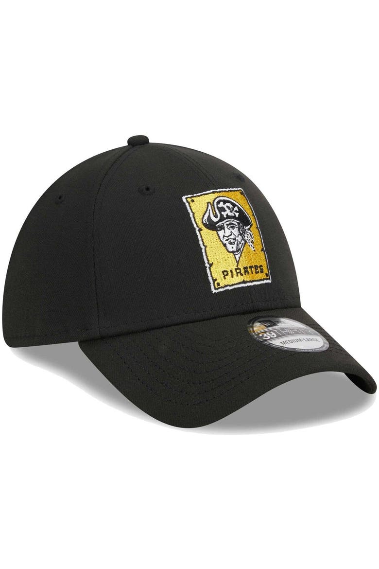 Men's New Era Black Pittsburgh Pirates Logo 39THIRTY Flex Hat, Alternate, color, Black