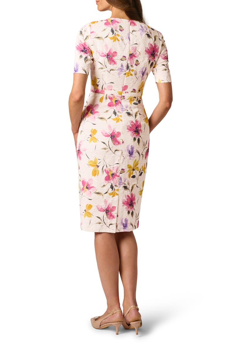 Floral Jacquard Bow Front Sheath Dress, Alternate, color, BLUSH MULTI