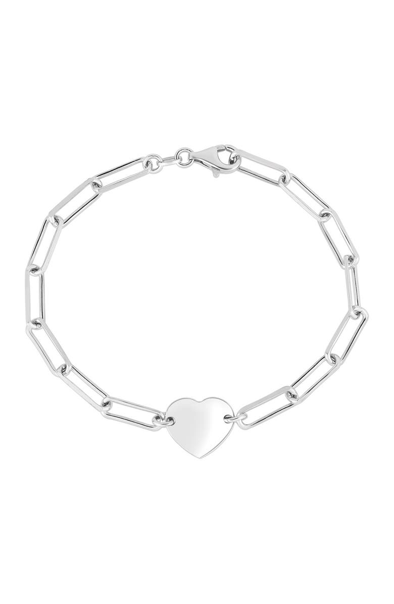 KARAT RUSH Rhodium Plated Sterling Silver Italian Paperclip Chain Heart Pendant Bracelet, Alternate, color, 