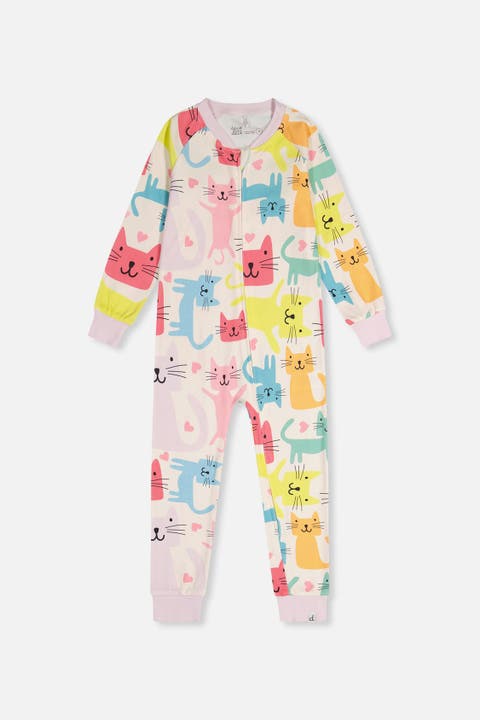 Cat Organic Cotton Front Zipper One Piece Pajama