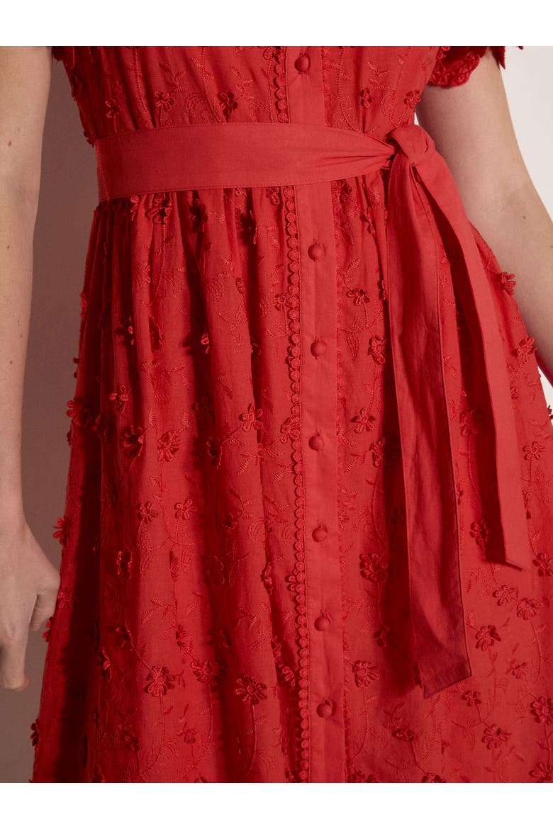 3d Embroidered Cotton Midi Dress, Alternate, color, Red