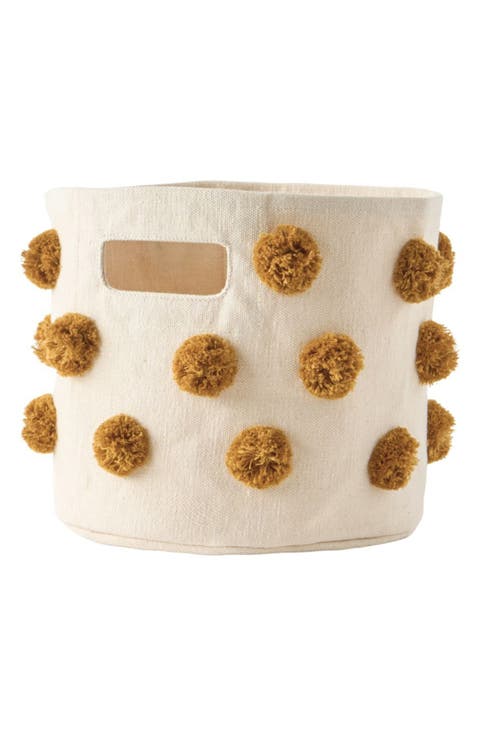 Mini Pompom Canvas Basket