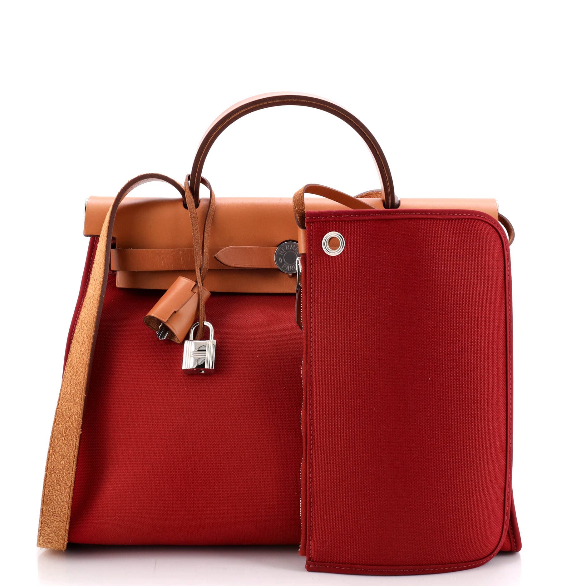 Pre-Owned Hermes Herbag Zip Leather and Toile 31, Alternate, color, Rouge Grenat