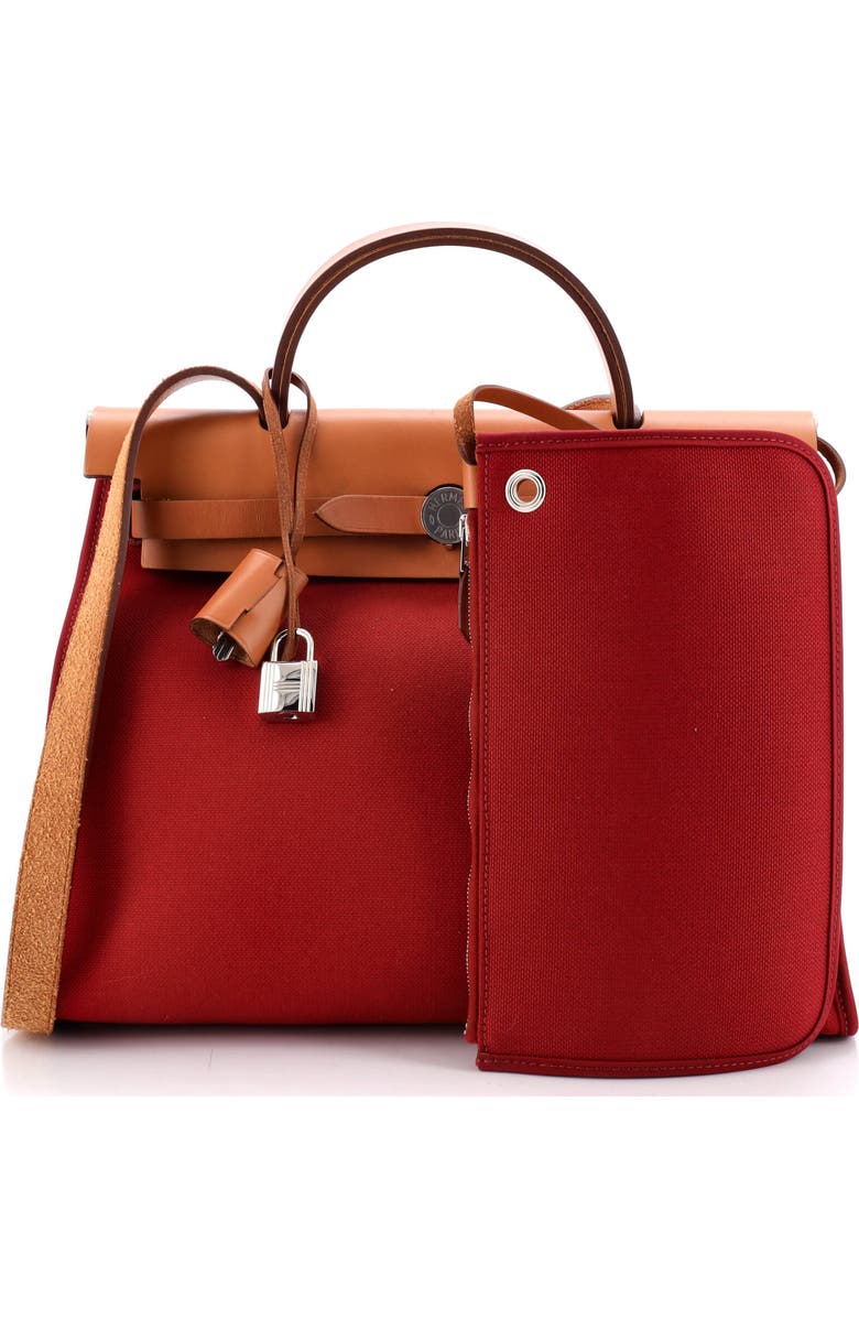 Pre-Owned Hermes Herbag Zip Leather and Toile 31, Alternate, color, Rouge Grenat