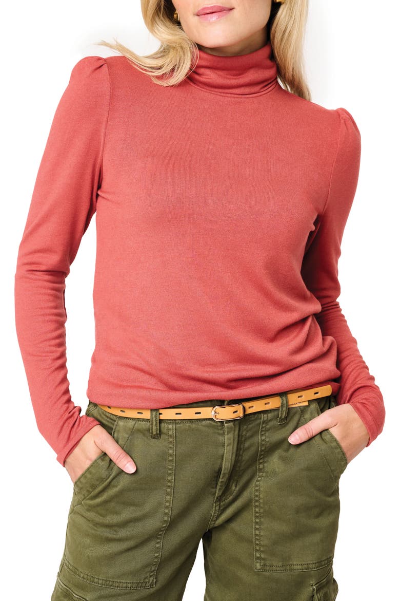 Puff Sleeve Rib Turtleneck, Main, color, BURNT SIENNA