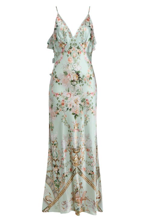 Wildflower Wunderland V Neck Silk Slip Dress