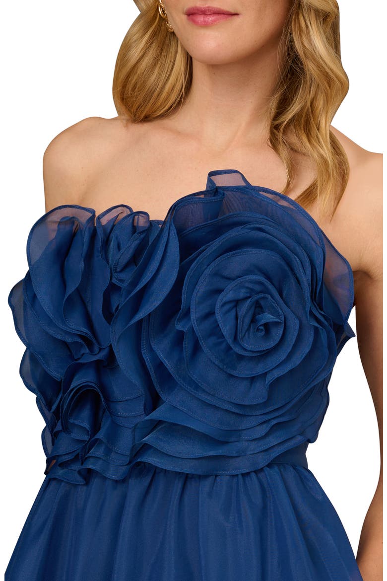 Floral Ruffle Organza Ballgown, Alternate, color, NAVY