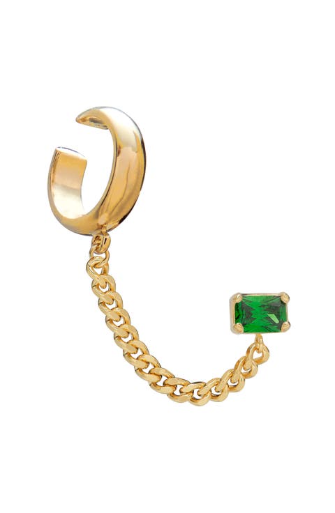 Cubic Zirconia Tether Chain Cuff Earring