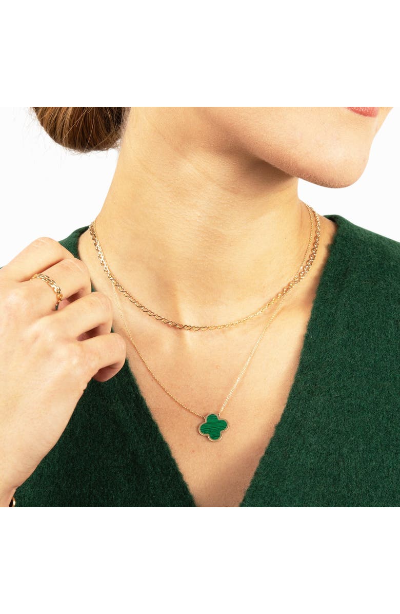 The Lovery Fine Jewelry Extra Large Malachite Single Clover Necklace, Alternate, color, Malachite