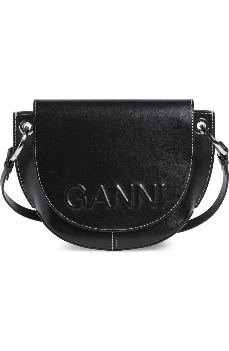 Ganni Banner Recycled Leather Saddle Bag, Main, color,