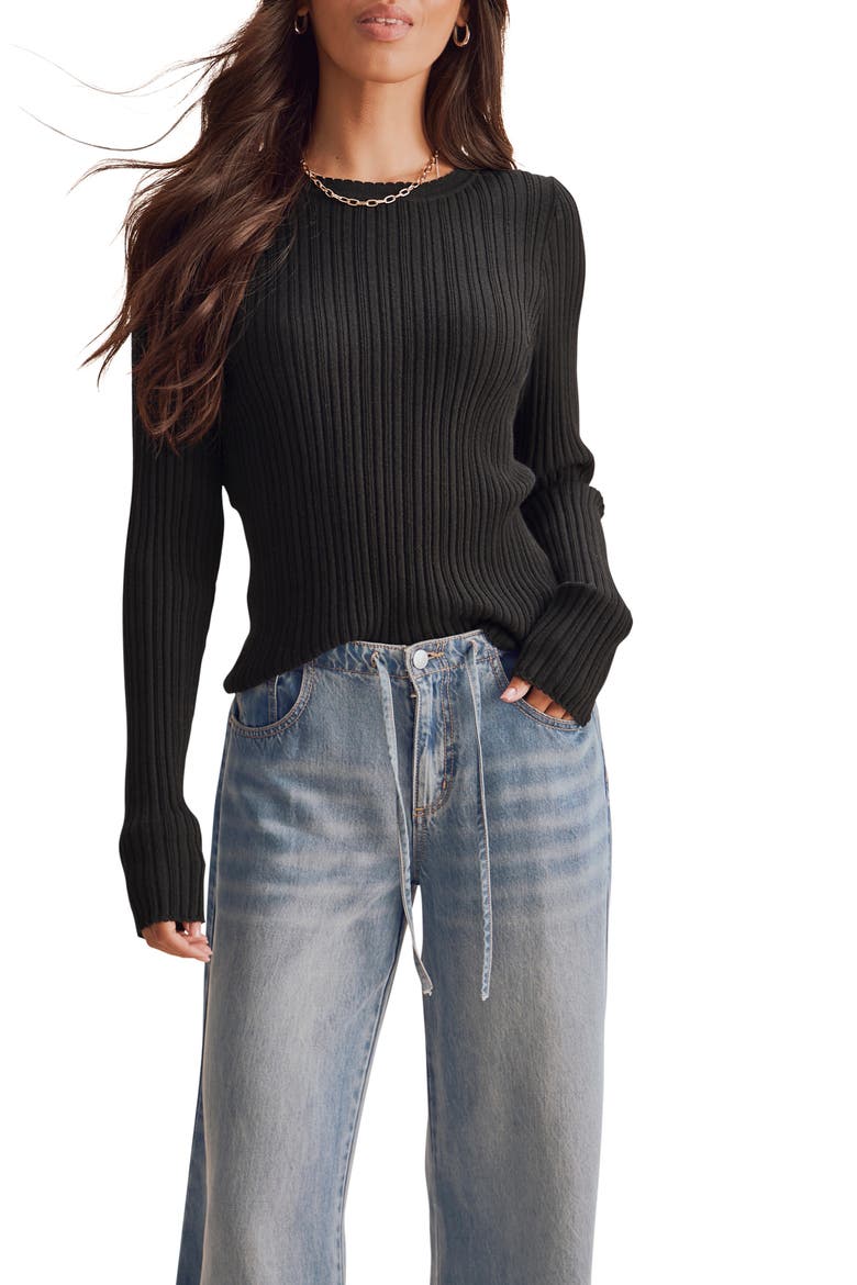 Georgie Pointelle Sweater, Main, color, BLACK