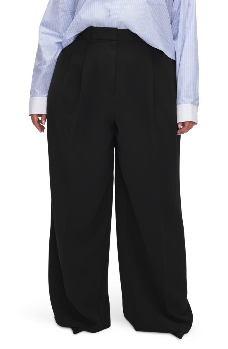 Good American Luxe Suiting Wide Leg Pants, Alternate, color, Black