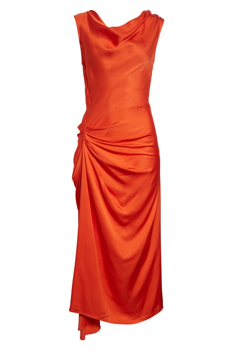 Dara Drape Detail Midi Dress, Alternate, color, POPPY